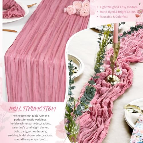 Showgeous 20 Pack Dusty Rose Cheesecloth Table Runner, 17 x 108 Inches - Image 5