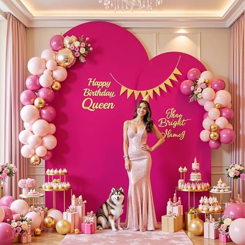 Hot Pink Arch Backdrop Cover Set of 2 Birthday Party Arch Covers 7.2 and 6ft Wedding Arch Cover Stretchy Backdrop Bridal Baby Shower Birthday Party Photo Background - Image 3