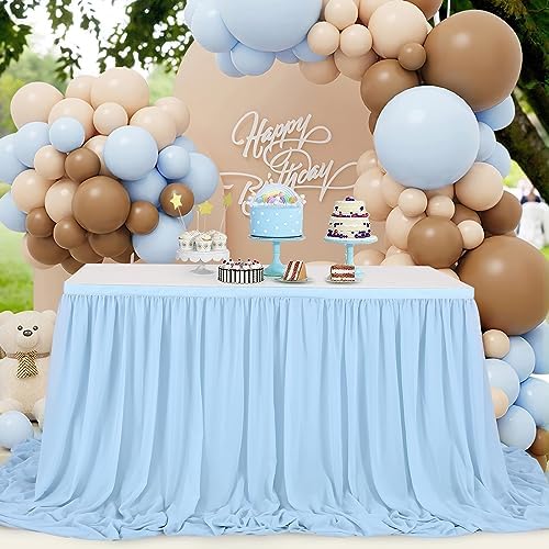 14FT Baby Blue Table Skirt 2 Layer Chiffon Table Skirts Tablecloth for Boy Gender Birthday Mermaid Theme Party Decoration - Image 5