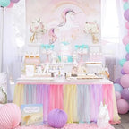 167in Rainbow Tulle Table Skirts for Rectangle Tables 6/8ft, 2-Layer Pastel Color Unicorn Ruffle Tulle Tutu Cloth Table Skirt 14ft for Girl Birthday Party Baby Shower Cake Dessert(No Table Cover) - Image 6