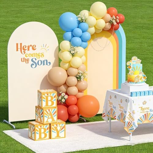 2 Pcs Here Comes The Son Arch Backdrop Covers,Set of 2(7.2FT/6FT) Sunrise Rainbows Arch Fabric Cover for Birthday Baby Shower Party Decoration - Image 7