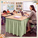 Tingjoo Pastel Green 6 ft x 30'' Teacher Desk Skirts Linen Textured - Image 6