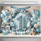 Happy 1st Birthday Banner Cute Bear Doll Hot Air Balloons Background for Boys One Year Old Birthday Backdrops Cake Smash Banners Newborn Baby Boy First Birthday Party Background(B, 8x6feet) - Image 5