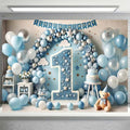 Happy 1st Birthday Banner Cute Bear Doll Hot Air Balloons Background for Boys One Year Old Birthday Backdrops Cake Smash Banners Newborn Baby Boy First Birthday Party Background (B, 9x6feet) by XUNJIN+NO.1