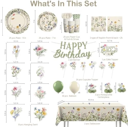 Xynic Wildflower Party Decorations Girl, Flower Themed Birthday, Serve 25 - Image 2
