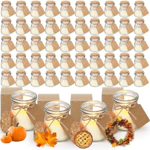 MTLEE 50 Pcs Thanksgiving Jars Candle Friendsgiving Gift for Guests Natural Wax Candles with DIY Cards Fall Gift for Wedding Baby Shower Party Favors Home Decor(Fall Wreath/Pumpkin/Apple/Comfort) by MTLEE