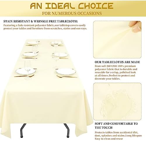 Showgeous 60x102 Inch Beige Rectangle Tablecloth 6 Pack Fit 6FT Table - Image 5