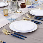 Supernal 180Pcs Gold and Blue Plastic Silverware Set for Wedding and Party - Image 2