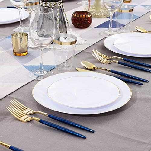 Supernal 180Pcs Gold and Blue Plastic Silverware Set for Wedding and Party - Image 2
