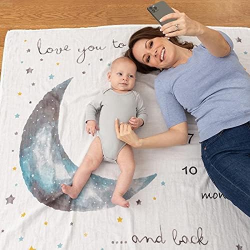Pondering Pine Organic Baby Monthly Milestone Blanket Boy - Love You to the Moon and Back Blanket for Boys, Growth Chart for 1-12 Months Milestones, Gender Neutral, 47”x47” - Image 4