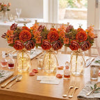 4 Sets Rose Flower Mason Jar Centerpiece with LED Lights for Wedding - Image 6