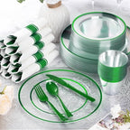 Goodluck 350 Pcs Clear Green Disposable Plastic Dinnerware Sets for 50 - Image 2