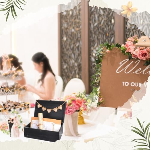 Geelin Wooden Wedding Card Box with Letter Flag Rustic,Black - Image 5