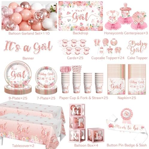 323Pcs Baby Shower Decorations for Girl, All-in-One Set for 25 Guests - Image 4