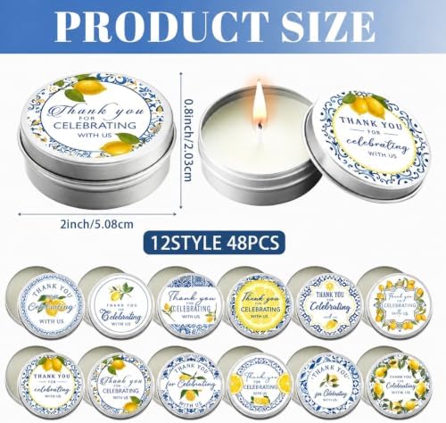 Treela 48pcs Italian Capri Lemon Scented Candle Lemon Candle Tins with Lids - Image 3