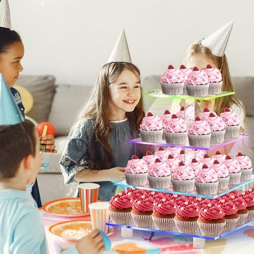 Rechargeable LED Cupcake Stand for 50 Cupcakes, 7 Colors Light Clear Cupcake Holder, 4 Tier Cupcake Tower, Acrylic Dessert Table Display Set for Weddings, Christmas, Birthday, Parties - Image 5