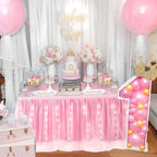 Pink Tulle Table Skirt for Baby Shower,9FT Pink Ruffle Tutu Table Skirt with LED Light for Princess Girls Birthday Party Cake Dessert Table Decorations - Image 5