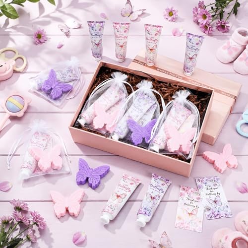 Loopeer 24 Sets Butterfly Baby Shower Favors for Guests Butterfly Soap Gifts Purple Party Favors with Thank You Cards Organza Bag for Gender Reveal Baptism Decorations Wedding Bridal Return Gift - Image 6