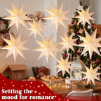 Youyole 12 Set Christmas Paper Star Lantern with Lights, 9 Pointed - Image 2