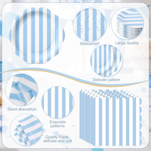Funnymoom 434 Pcs Blue Striped Party Decorations Scalloped Plates Serves 48 - Image 2