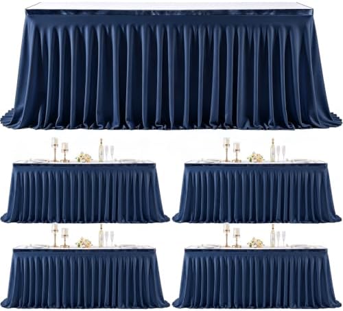 4 Panels Navy Blue Desk Skirt for Teacher Desk 6ft Table Skirts for Rectangle Tables 6ft Spandex Curtain Table Skirt for Classroom Ruffle Fabric Tablecloth for Party Wedding Baby Shower Decorations by Tao-GePartyDecorations