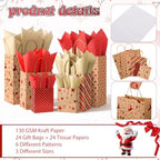 Humyoun 24 Pack Christmas Paper Gift Bags Bulk Assorted Sizes, Khaki,Red - Image 3