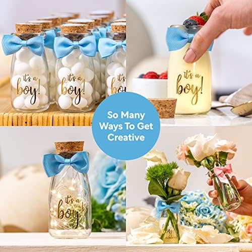Ethisa Vintage 24 Pack It's a Boy Milk Glass Bottles with Ribbons and Stickers - Classy Baby Shower Favors for Guests and Table Centerpieces - Gender Reveal Boy Decorations - Baby Shower Candy Jar - Image 5