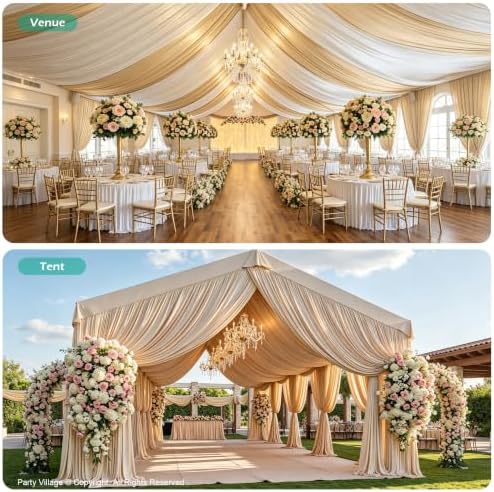 2 Panels 5ft(W) x 20ft(L) Soft Tan Ceiling Drapes for Wedding Parties - Image 5