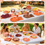 350 Pcs Orange Brown Fall Party Supplies - Red Orange Yellow Autumn Tableware set Include Gradient Scalloped Plate Napkin Cup & Cutlery for Thanksgiving, Fall Wedding, Harvest Party - Image 7