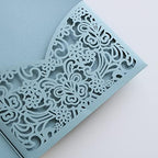 Hosmsua 50PCS Dusty Blue Wedding Invitation Pocket, 5.12 x 7.2 Laser Cut Flora Wedding Invitation Pockets with Envelopes for Wedding Quinceanera Sweet 16 Invite (No Inner Sheet) - Image 6