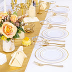 WELLIFE Gold Disposable Dinnerware Set for 100 Guests - 600PC BPA-Free Plastic Plates & Cutlery Kit with 100 Dinner Plates, Salad Plates, Forks, Knives, Spoons & Cups for Party, Catering (Heavy-Duty) - Image 4