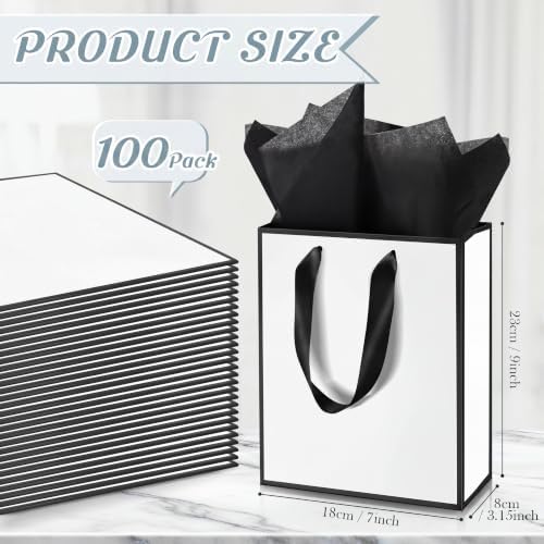 Yeaqee 100 Pcs Metallic Paepr Gift Bags Bulk with Handles,White Black - Image 2