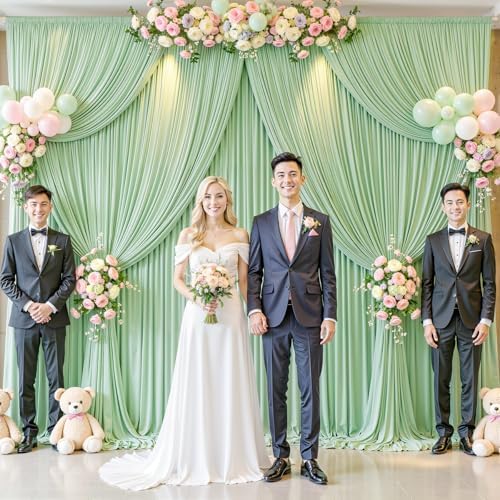 20ft x 12ft Sage Green Backdrop Curtains Wrinkle Free Backdrop Curtain for Wedding Parties Green Fabric Backdrops Drapes Back Drop Cloth Bridal Shower Stage Curtains Wedding Decorations for Reception - Image 4