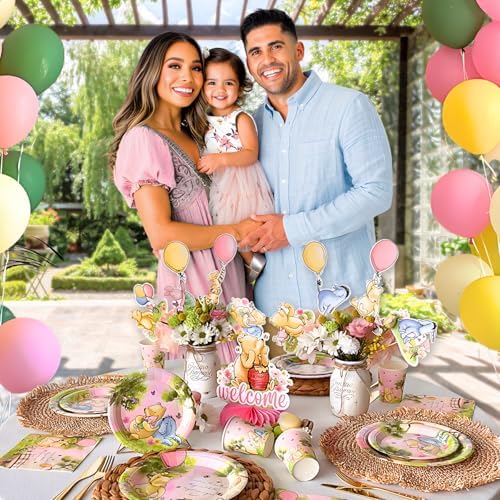 106 Pc Pink Winnie Baby Shower Decorations Girl – Pooh Tableware, Serves 24 - Image 3