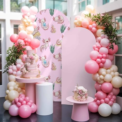 Cartoon Axolotl Arch Backdrop Cover 6.6 FT, Pink Ambystoma Mexicanum Green Seaweed Ocean Coral Wedding Arch Cover Stretchy Backdrop Stands Covers for Birthday Party Ceremony Banquet Decor - Image 5
