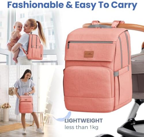 PILLANI Baby Diaper Bag Backpack - Diaper Bags for Baby Girl - Baby Shower Gifts for Girls - Large Waterproof Diaper Backpack - Pink Diaper Bag & Cute Baby Bags for Girls w/Portable Changing Pad, Pink - Image 6