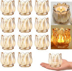 GOLDEAL 24Pcs Gold Votive Candle Holders, Thick Glass Tea Light Candle Holder Bulk, Tealight Candle Jars for Wedding Table Decor, Party Supplies, Bridal Shower Decorations, Centerpieces for Tables by GOLDEAL