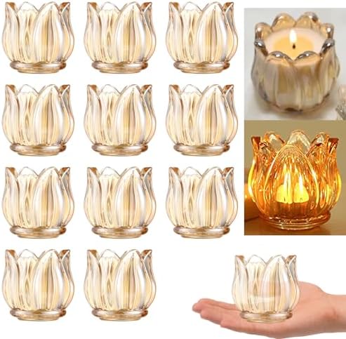 GOLDEAL 24Pcs Gold Votive Candle Holders, Thick Glass Tea Light Candle Holder Bulk, Tealight Candle Jars for Wedding Table Decor, Party Supplies, Bridal Shower Decorations, Centerpieces for Tables by GOLDEAL