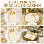 100 Pcs Beige Napkins Disposable Linen Feel Dinner Paper Napkins with Built-in Flatware Pocket, 16"x16" Airlaid Paper Pre-Folded Napkins for Silverware Baby Shower Easter Wedding Birthday Party - Image 2