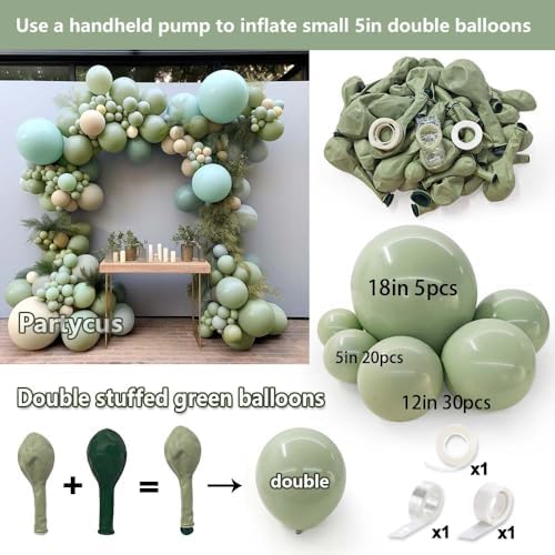 Dusty Green Teal Balloon Garland Arch Kit Double Stuffed, Dark Turquoise Aqua Sage Mist Green Balloon Different Sizes 18/12/5 Inch for Baby Shower Birthday Wedding Thanksgiving Christmas Party Decorat - Image 4