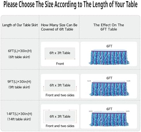 leegleri 14FT/168inch Mermaid Curly Willow Tulle Ruffle Table Skirt Rectangle Tables or Round Tables, Blue Tutu Table Skirt for Baby Shower Baby Shark Birthday Party - Image 5