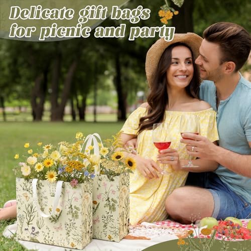 Abbylike 30 Pcs Wildflower Large Floral Tote Gift Bags Non Woven Handle - Image 4