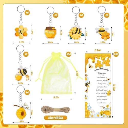 145 Pieces Bee Baby Shower Favors for Guest Honeycomb Ballpoint Pens and Keychains Gifts Bulk Retractable Honey Baby Shower Party Pens Gender Reveal Greeting Cards Souvenirs Prizes - Image 3