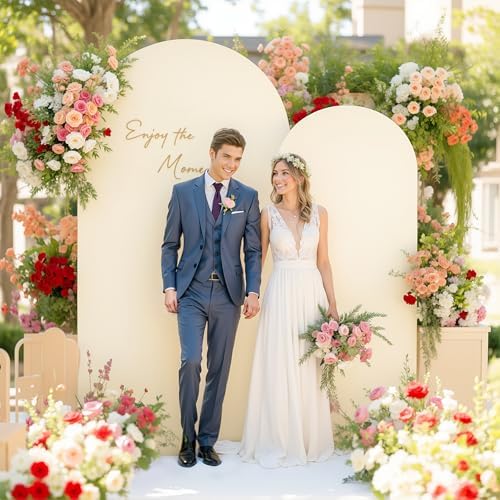 Beige Arch Backdrop Cover 7.2FT 6FT Spandex Arch Covers Stretchy Backdrop Set of 2, Double-Layer Wrinkle Free Wedding Arch Stand Cover Party Backdrop Curtains for Baby Shower Birthday Party Decoration - Image 2
