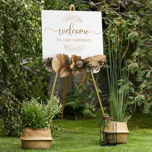 NianFeng Wooden Easel Stand for Sign, Easel Display Stand Floor for Wedding Sign with Adjustable Tray, 63-Inch, Tripod A-Frame Poster Light Duty, Welcome, Art Show & Baby Shower (Golden) by nianfeng