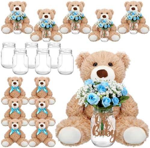 Sliner 6 Sets Blue Bear Baby Shower Centerpieces Gender Reveal Decorations by Sliner