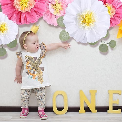 Lincia 80 Pcs Giant Tissue Paper Flowers with Artificial Eucalyptus Leaves, Large Paper Flower Decoration for Wall Tea Party Supplies Baby Shower Birthday Nursery Room Wedding(Cute Color,24''/12'') - Image 5