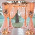 30×10ft Peach Tulle Backdrop Curtain with Lights String for Parties, Sheer Curtain Backdrop Drapes for Wedding Party Home Decorations - Image 3