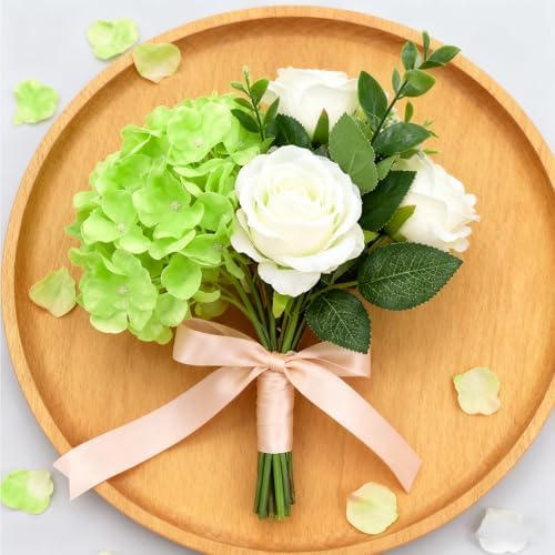 100PCS Artificial Hydrangea Flowers, Fake Flowers Silk Hydrangea Full Flowers Heads with Stems for Wedding Home Party Shop Baby Shower Decor (Green) - Image 4