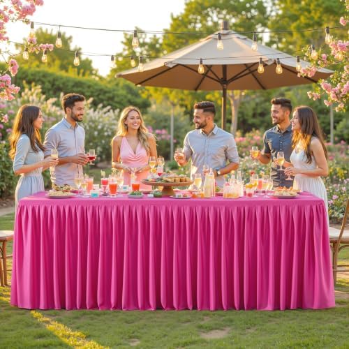 1 Pack Hot Pink Rectangle Table Clothes for 4 Foot Tables, Polyester Wrinkle Free Fitted Tablecloths 4ft Stretch Table Cover with Skirt for Wedding, Birthday, Parties, Trade Show, Craft Show - Image 6